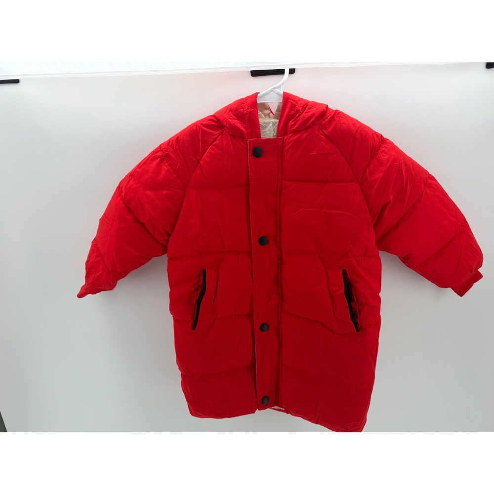 FLYGO Puffer Jacket Kids XS Red New Hooded Zip Snap Quilted Coat